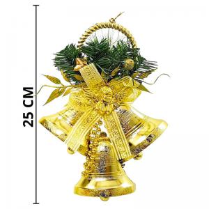 Enfeite Natalino Dourado Sinos com Anjo 25Cm