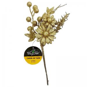 Enfeite Natal Haste com Glitter Dourado 23Cm - Fartex