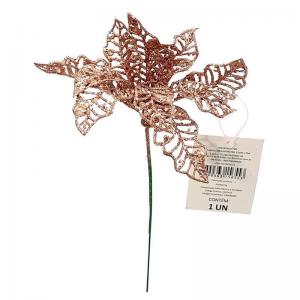 Enfeite Natal Poinsetia Nude com Glitter 25Cm - Cromus