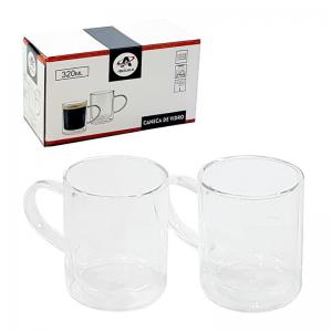 Caneca de Vidro Lisa Transparente 320Ml com 2 Peças - Amigold