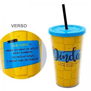 Copo Plástico com Canudo e Frase "Dinda" 500Ml - Lumni