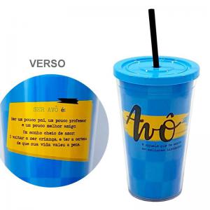 Copo Plástico Vovó 500Ml com Canudo Frase Presente Criativo