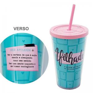 Copo Plástico Canudo Afilhada 500Ml Presente Criativo Reutilizável Bebida