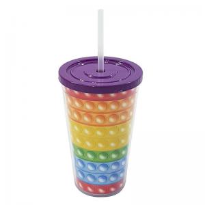 Copo Plástico com Canudo Decorado Pop It Rainbow 500Ml - Lumni