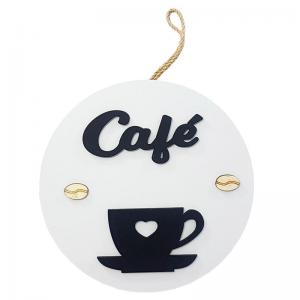 Quadro Decorativo Redondo Café em Mdf Branco- Saz Comercio