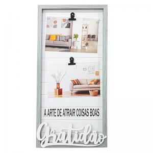 Quadro Duplo 10X15 Cinza Rústico Frase Gratidão