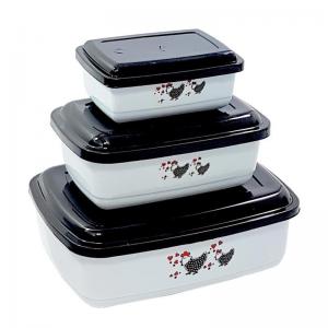Conjunto de Pote Plástico Retangular com 3 Decorado 270/750/1500Ml - Ercaplast