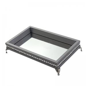 Bandeja de Madeira com Espelho e Strass Cimento Retangular 5X26X16Cm - Fabbri