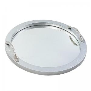 Bandeja de Madeira Redonda com Alça e Espelho Prata 3,5X30Cm - Fabbri