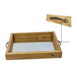 Bandeja de Madeira Retangular Marrom Envelhecida 3X27X37Cm com Alça - Fabbri
