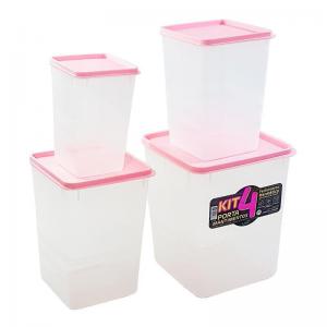 Kit 4 Porta Mantimentos Plástico Rosa 8 Litros