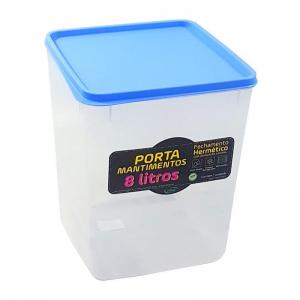 Porta Mantimentos Plástico Transparente Quadrado Tampa Color com 8 Litros - Alves