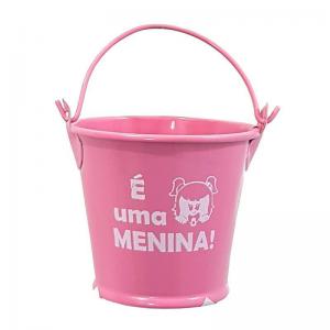 Lembrança Baldinho Mini Metal Rosa com Frase É uma Menina 5,5Cm Unidade - V.madalozzo