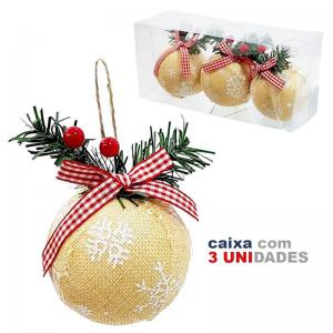 Bola Natal 80Mm Decorada 3 Bolas - Centro Oeste