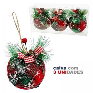 Bola Natal 80Mm Decorada 3 Bolas - Centro Oeste