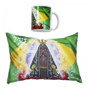 Kit Almofada e Caneca Nossa Senhora Aparecida 18X28Cm