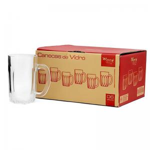 Jogo Canecas Vidro Trabalhado 330Ml Wincy 6 Unidades