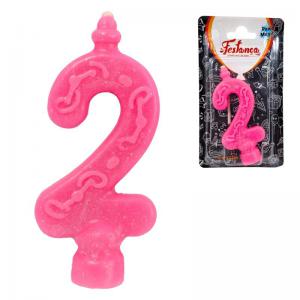 Vela de Aniversário Número 2 Glitter Rosa