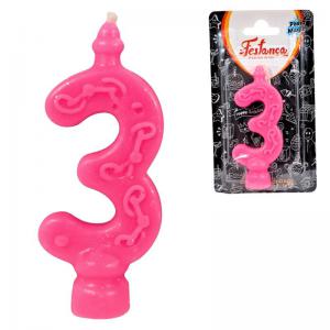 Vela Aniversário Super Combat com Glitter Rosa Numero 3 - Pirulas