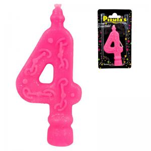 Vela de Aniversário Glitter Rosa Número 4