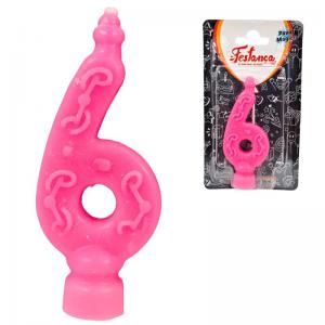 Vela Aniversário Número 6 Glitter Rosa - Festança