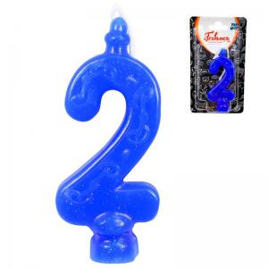 Vela de Aniversário Glitter Azul Número 2