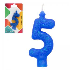 Vela Aniversário Action com Glitter Azul N.5 - Pirulas