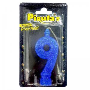 Vela Aniversário Super Combat com Glitter Azul N.9 - Pirulas