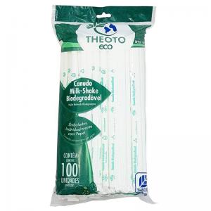 Canudo Plástico Biodegradavel para Milk-Shake  Flexivel Embalagem Individual Pacote com 100 - Theoto