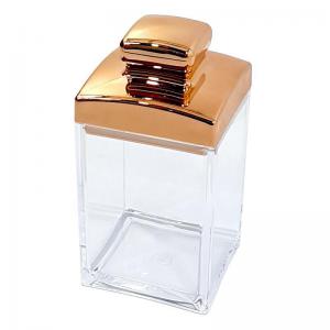 Porta Condimento Hermético Acrílico 750Ml Tampa Dourada