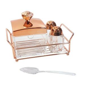 Kit Porta Condimentos Acrílico Rose Gold 3 Peças