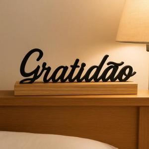 Placa Decorativa Madeira Gratidao C/Base 8X20Cm
