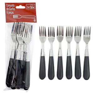 Garfo de Mesa Aço Inox Cabo Preto Toprio 6 Unidades