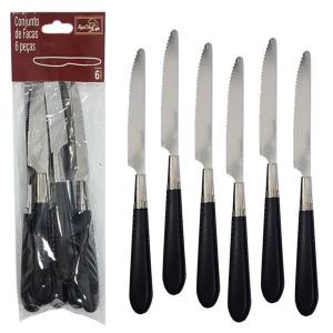 Faca de Mesa Aço Inox Cabo Preto Toprio 6 Unidades