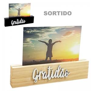 Porta Retrato 10X15 Horizontal Reto com Base Madeira e Frase Gratidão