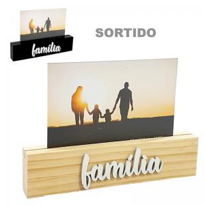 Porta Retrato 10X15 Madeira Horizontal Reto com Base e Frase Familia