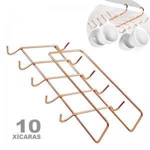 Suporte para Xicaras com 10 Ganchos Rose Gold 29X18Cm - Rio de Ouro