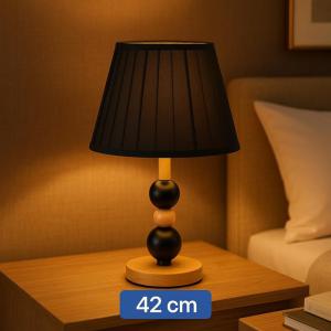 Abajur Decorativo Preto Pvc Base Madeira 42Cm Bivolt