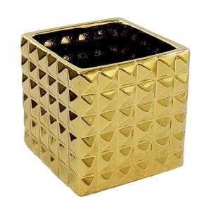 Cachepot Cerâmica Dourado Decoração Luxo 16Cm