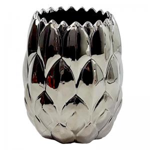 Vaso Cerâmica Lótus Prata Decorativo 23X18,5Cm