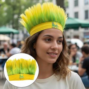 Faixa Peruca Cabelo Arrepiado Estampada Brasil Colorida para Torcedores