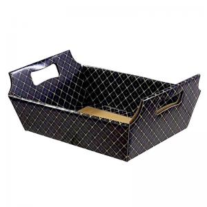 Cesta de Papelão Decorada Azul com Listras Douradas (23X16X8Cm) - Cromus