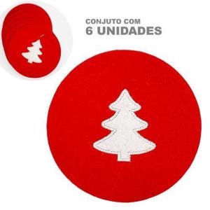Porta Copo de Mesa Feltro Decorado Vermelho com 6 Unidades - Rio Master