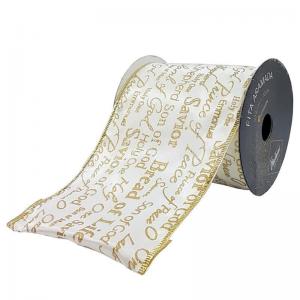 Fita Decorativa Aramada Poliéster com Palavras Dourada 10Cmx914Cm - Rm Natal