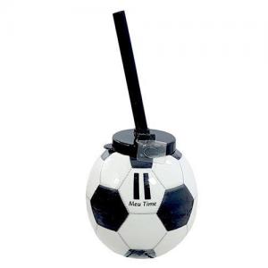 Copo de Plástico Bola com Tampa e Canudo Meu Time Preto e Branco - Injetemp