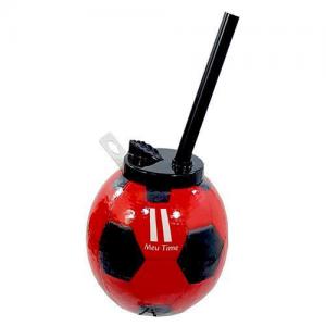Copo de Plástico Bola com Tampa e Canudo Meu Time Vermelho e Preto - Injetemp