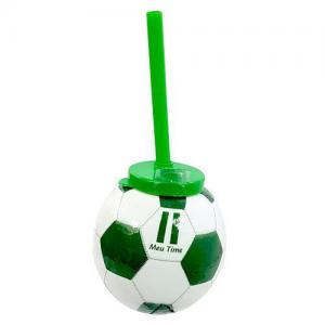 Copo de Plástico Bola com Tampa e Canudo Meu Time Verde e Branco - Injetemp