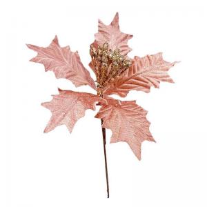 Enfeite Natal Poinsetia Rose com Glitter Dourado 25Cm - Cromus