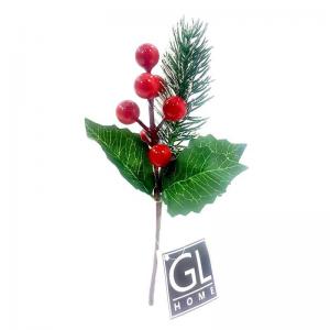 Enfeite Natal Pick Pinha e Berries Verde e Vermelho 19Cm - Grillo