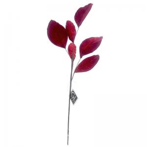 Enfeite Natal Haste Folhas Aveludado Vermelho 60Cm - Grillo